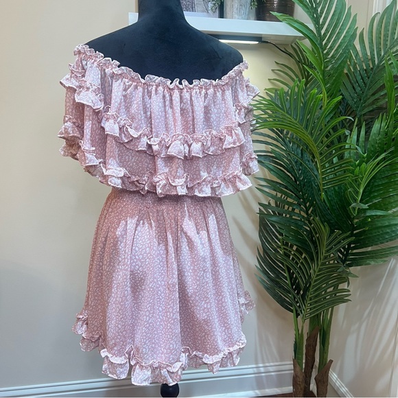 Saints & Secrets FASHION PINK FLORAL PRINT OFF SHOULDER RUFFLE DRESS Large - Picture 10 of 11
